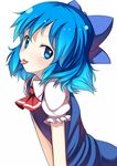  :p blue_eyes blue_hair blush bow cirno dress hair_bow looking_at_viewer nakamura_kusata short_hair simple_background solo tongue tongue_out touhou upper_body white_background 