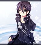  akina_rei bad_id bad_pixiv_id black_eyes black_hair coat fingerless_gloves gloves kirito male_focus sword_art_online 