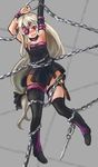  arceonn armpits arms_up bdsm blush bondage boots bound chain chained collar cosplay dress elbow_gloves eyepatch fate/kaleid_liner_prisma_illya fate_(series) flat_chest gloves hair_ribbon illyasviel_von_einzbern long_hair low-tied_long_hair mismatched_legwear nail nameless_dagger pigeon-toed red_eyes ribbon rider rider_(cosplay) short_dress single_elbow_glove slave solo strapless strapless_dress tears thigh_boots thigh_strap thighhighs very_long_hair weapon white_hair wristband 