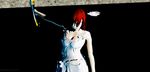  1girl 3d animated animated_gif breasts cleavage dead_fantasy dress feathers female kairi keyblade kingdom_hearts monty_oum red_hair short_hair solo sword weapon white_dress 