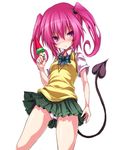  blush food long_hair mosu_(korikan) nana_asta_deviluke panties pantyshot pink_eyes pink_hair popsicle school_uniform solo tail to_love-ru to_love-ru_darkness twintails underwear wind wind_lift 