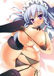  braid breast_lift breasts covered_nipples curvy finger_to_mouth garter_belt goriyaku huge_breasts izayoi_sakuya long_hair maid_headdress nipples panties pedal purple_eyes solo touhou twin_braids underwear 