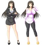  black_hair breasts capri_pants dekakute_ecchi_na_ore_no_ane large_breasts leggings pants segawa_tsukino shiny shiny_clothes skin_tight tsukino yellow_eyes 