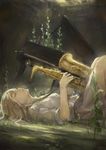 blonde_hair closed_eyes grand_piano highres instrument lying on_back original overgrown piano profile saxophone short_hair solo tori_(qqqt) 
