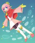  1boy 31go black_legwear blue_background boots capelet crown full_body gloves male_focus ocean_prince outstretched_arms pantyhose pentacle pink_eyes pink_hair puyopuyo puyopuyo_fever salde_canarl_shellbrick_iii smile solo spread_arms thigh_boots thighhighs white_legwear 