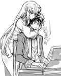  1boy 1girl c.c. code_geass computer couple creayus laptop lelouch_lamperouge long_hair monochrome short_hair zero_(code_geass) 