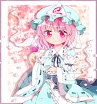  bug butterfly cherry_blossoms ghost hat insect japanese_clothes kimono kyapinetzu petals pink_eyes pink_hair saigyouji_yuyuko solo touhou triangular_headpiece wide_sleeves 