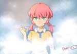  blue_eyes deep_mist inazuma_eleven_(series) inazuma_eleven_go kirino_ranmaru lightning_bolt looking_at_viewer male_focus mizuhara_aki pink_hair raimon raimon_soccer_uniform smile soccer_uniform sportswear twintails upper_body 