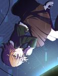  banchii black_legwear brown_hair crossdressing danganronpa danganronpa_1 feet_out_of_frame fetal_position fujisaki_chihiro kneehighs lying male_focus mary_janes on_side otoko_no_ko school_uniform shoes short_hair skirt solo 