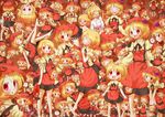  6+girls ? aki_minoriko angry arinu bare_shoulders barefoot blonde_hair bloomers blush hat highres mami_mogu_mogu multiple_girls multiple_persona one_eye_closed potato red_eyes reversed sleepy tears terminator too_many touhou underwear younger yukkuri_shiteitte_ne 