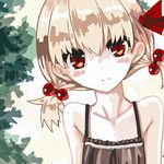  alternate_hairstyle bad_id bad_pixiv_id blonde_hair blush camisole collarbone hair_ribbon lispict looking_at_viewer red_eyes ribbon rumia short_hair smile solo touhou twintails upper_body 