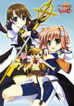  3girls absurdres bodysuit fujima_takuya heterochromia highres lyrical_nanoha mahou_shoujo_lyrical_nanoha mahou_shoujo_lyrical_nanoha_vivid miura_rinaldi multiple_girls sacred_heart school_uniform vivio weapon yagami_hayate 