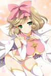  blush cleavage cleavage_cutout garter_straps haruka_(senran_kagura) huge_breasts moneti_(daifuku) sakura senran_kagura smile thighhighs 
