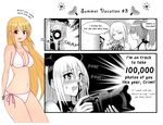  bikini blonde_hair blood blush body_blush breasts camera cleavage comic cosmic_break crimrose english female_pervert food fruit ivis lily_rain long_hair medium_breasts morizo_cs multiple_girls non-web_source nosebleed official_art partial_monochrome pervert red_eyes shiny shiny_skin side-tie_bikini swimsuit watermelon 