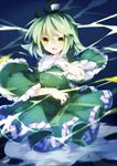  bad_id bad_pixiv_id dress electricity ghost_tail green_dress green_eyes green_hair hat long_sleeves open_mouth short_hair smile soga_no_tojiko solo tate_eboshi touhou violet_(qs312556616) wide_sleeves 