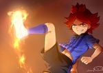  character_name fire inazuma_eleven inazuma_eleven_(series) male_focus mizuhara_aki nagumo_haruya navel red_hair soccer_uniform solo sportswear yellow_eyes 