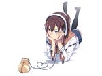  animal blue_eyes brown_hair headphones original tatsuwo white 