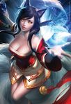  ahri animal_ears cleavage league_of_legends sakimichan tail watermark 