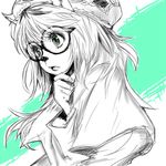  beret capelet cheadle_yorkshire dog_girl furry glasses hat hunter_x_hunter long_hair long_sleeves monochrome pict-pict round_eyewear simple_background solo thinking upper_body white_background 