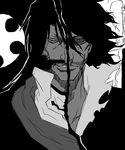  bad_id bad_pixiv_id beard bleach bleach:_the_thousand-year_blood_war dual_persona facial_hair greyscale highres long_hair male_focus military military_uniform monochrome mustache mutton_chops personification smile spoilers stubble sunglasses uniform wandenreich yhwach zangetsu 