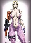  1girl blonde_hair breasts gun highres large_breasts nina_williams solo tekken weapon yuri_ai 