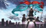  2d album_cover aqua_eyes aqua_hair breasts cover flag glorious_world_(vocaloid) hands hatsune_miku headphones highres instrument long_hair piano real_life real_life_insert skirt small_breasts smile thighhighs twintails vocaloid zettai_ryouiki 
