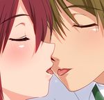  1girl blush brown_hair closed_eyes doriri free! hetero kiss matsuoka_gou profile red_hair saliva saliva_trail tachibana_makoto tongue 