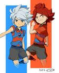  chaos_(inazuma_eleven) inazuma_eleven inazuma_eleven_(series) male_focus mizuhara_aki multiple_boys nagumo_haruya red_hair simple_background soccer_uniform sportswear suzuno_fuusuke yellow_eyes 