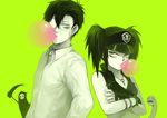  back-to-back back_to_back beros beros_(blood_lad) black_hair blood_lad bubblegum choker couple glasses green_eyes jewelry necklace officer simple_background snake vampire vlad_d._braz 