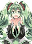  :d akeboshi_kagayo aqua_eyes aqua_hair curly_hair green_eyes green_hair hands hands_together hatsune_miku long_hair looking_at_viewer necktie open_mouth smile solo twintails upper_body vocaloid 