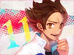  brown_eyes brown_hair earth_eleven face hs2 inazuma_eleven_(series) inazuma_eleven_go inazuma_eleven_go_galaxy jacket male_focus matatagi_hayato open_mouth solo track_jacket uniform_number upper_body 