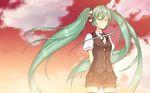  2d closed_eyes cloud dress green_hair hatsune_miku headphones highres long_hair thighhighs twintails very_long_hair vocaloid 