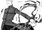  command_spell fate/zero fate_(series) gloves greyscale kakesu_(freiheit) kayneth_el-melloi_archibald male_focus mercury monochrome solo volumen_hydragyrum 