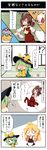  4koma all_fours apron ascot bad_id bad_pixiv_id beni_shake blonde_hair bow braid brown_eyes brown_hair comic detached_sleeves green_eyes green_hair hair_bow hair_tubes hakurei_reimu hat hat_bow kirisame_marisa komeiji_koishi long_sleeves master_ball multiple_girls o_o open_mouth poke_ball pokemon shaded_face shirt single_braid skirt skirt_set sweatdrop tatami touhou translated waist_apron wavy_mouth wide_sleeves 