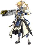  3d blonde_hair blue_eyes capelet fingerless_gloves full_body gloves guilty_gear guilty_gear_xrd hand_on_hilt ky_kiske long_coat long_hair male_focus official_art ponytail scabbard sheath sheathed solo sword transparent_background weapon 