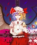 bat_wings blonde_hair bow card character_name fangs flandre_scarlet flower fusion greek hair_bow hat nail_polish purple_hair red_eyes remilia_scarlet rizerote rose short_hair skull torn_clothes touhou wings 