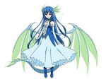  artist_request blue_hair detached_sleeves dress green_wings leviathan_(zettai_bouei_leviathan) lowres official_art solo tail wings zettai_bouei_leviathan 