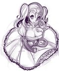  alternate_costume blush breasts dragon_quest dragon_quest_viii dress frilled_dress frills jessica_albert large_breasts monochrome puffy_short_sleeves puffy_sleeves sho-n-d short_sleeves sketch solo twintails 