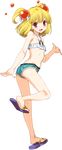  ass bare_legs bare_shoulders blonde_hair breasts cutoffs denim denim_shorts full_body hair_ornament halterneck leg_up midriff o-ring o-ring_top patricia_friday patty_the_summer rance_(series) rance_01 red_eyes sandals short_shorts shorts shunin small_breasts smile solo transparent_background twisted_torso two_side_up 