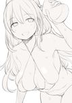  atago_(kantai_collection) bikini blush breasts covered_nipples hat kantai_collection large_breasts long_hair looking_at_viewer monochrome nora_higuma open_mouth sketch smile solo sponge swimsuit 