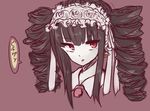  black_hair celestia_ludenberck danganronpa danganronpa_1 drill_hair earrings face gothic_lolita jewelry lolita_fashion long_hair red_eyes shiroki_(ikamirinmgmg) simple_background solo translation_request twin_drills twintails 