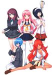  5girls absurdres blue_hair henrietta_de_tristain highres kirche kirche_augusta_frederica_von_anhalt_zerbst louise louise_francoise_le_blanc_de_la_valliere multiple_girls pink_hair school_uniform seifuku short_hair siesta tabitha white_background zero_no_tsukaima 