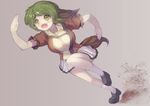  animal_ears blush breasts brown_background danbo_(rock_clime) green_eyes green_hair kasodani_kyouko large_breasts open_mouth running short_hair simple_background solo tail touhou 