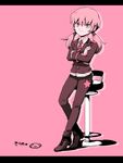  character_name crossed_arms full_body heart inazuma_eleven_(series) inazuma_eleven_go kirino_ranmaru letterboxed male_focus mizuhara_aki monochrome necktie pink pink_background simple_background smile solo star twintails 