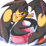  extra_mouth fangs gen_3_pokemon kaceuth mawile mega_mawile mega_pokemon no_humans pokemon pokemon_(creature) red_eyes solo 