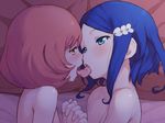  ayase_naru blanket blue_eyes blue_hair blush chiwino flat_chest french_kiss hair_ornament hairclip hands_clasped hands_together holding_hands interlocked_fingers kiss multiple_girls nipples nude open_mouth own_hands_together pink_hair pretty_(series) pretty_rhythm pretty_rhythm_rainbow_live red_hair rinne_(pretty_rhythm) saliva short_hair tongue tongue_out yellow_eyes yuri 