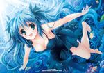  2013 aqua_eyes aqua_hair artist_name barefoot bubble coral diving dress fish freediving hatsune_miku long_hair open_mouth outstretched_arms shinkai_shoujo_(vocaloid) solo spread_arms suzui_narumi swimming underwater very_long_hair vocaloid wet wet_clothes 