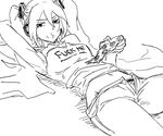  :t armpits bb_(baalbuddy) breasts clothes_writing denim eating english food fuck-me_shirt greyscale hair_ornament hatsune_miku headphones holding_pizza jeans long_hair lying meme_attire midriff monochrome navel on_back open_fly panties pants pillow pizza profanity sketch sleeveless small_breasts solo twintails underwear unzipped vocaloid 