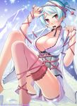  blue_hair breasts cleavage large_breasts long_legs red_eyes sakuya_tsuitachi short_hair single_thighhigh solo tenka_touitsu_chronicle thighhighs 