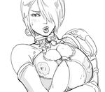  bb_(baalbuddy) blush breasts cleavage crossed_arms elbow_gloves gloves greyscale hair_over_one_eye huge_breasts isabella_valentine lactation lactation_through_clothes lips lipstick makeup monochrome pauldrons puckered_lips short_hair sketch solo soulcalibur sweatdrop underboob wet 